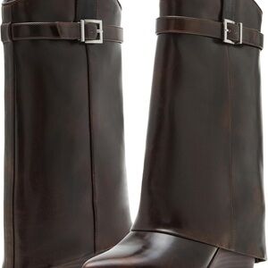 Madden Girl Brown Heeled Boots with Buckle Detail